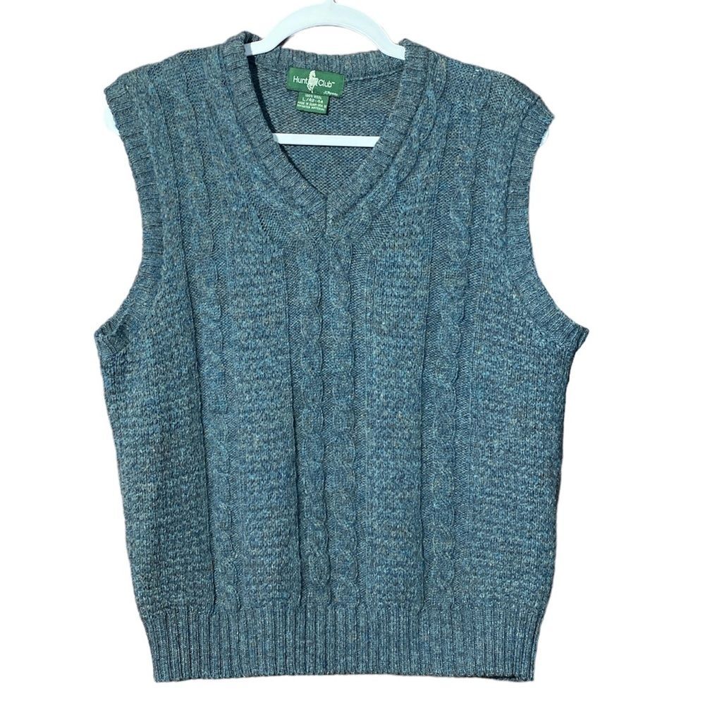 Vintage Hunt Club 100% Wool Twisted Knit Sweater Vest Blue Men's Size L-42/44